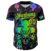 Custom Black Neon Green 3D Pattern Design Trippy Magic Mushrooms Goat Skull Authentic Baseball Jersey