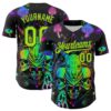 Custom Black Neon Green 3D Pattern Design Trippy Magic Mushrooms Goat Skull Authentic Baseball Jersey