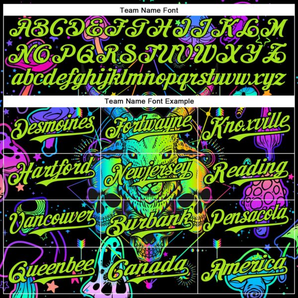 Custom Black Neon Green 3D Pattern Design Trippy Magic Mushrooms Goat Skull Authentic Baseball Jersey