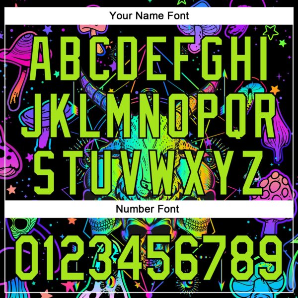 Custom Black Neon Green 3D Pattern Design Trippy Magic Mushrooms Goat Skull Authentic Baseball Jersey