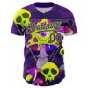 Custom Black Purple-Neon Green 3D Pattern Design Trippy Magic Mushrooms Skull Authentic Baseball Jersey