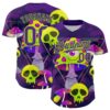 Custom Black Purple-Neon Green 3D Pattern Design Trippy Magic Mushrooms Skull Authentic Baseball Jersey