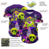 Custom Black Purple-Neon Green 3D Pattern Design Trippy Magic Mushrooms Skull Authentic Baseball Jersey