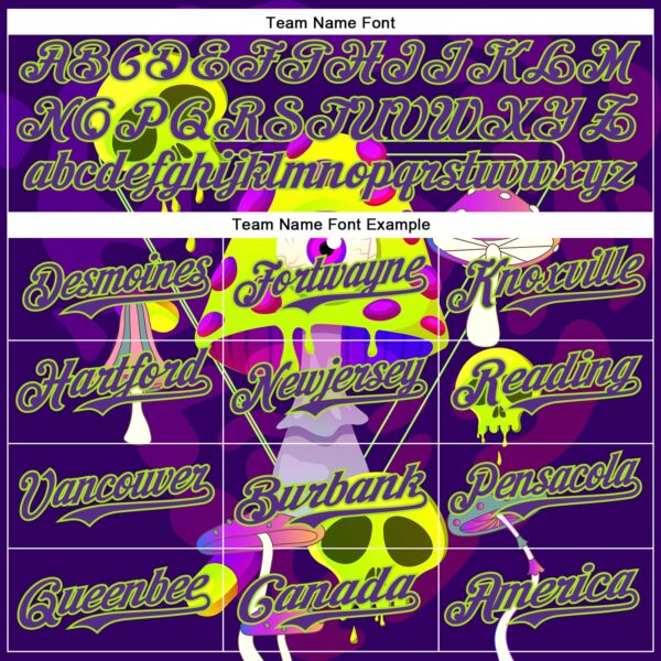 Custom Black Purple-Neon Green 3D Pattern Design Trippy Magic Mushrooms Skull Authentic Baseball Jersey