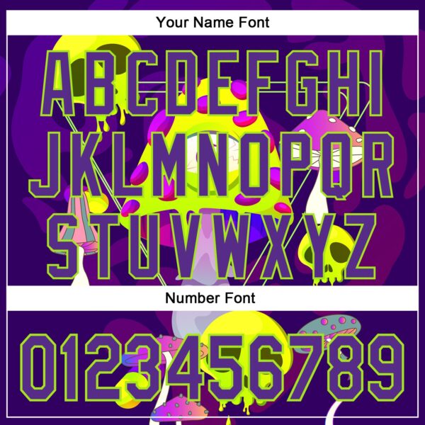 Custom Black Purple-Neon Green 3D Pattern Design Trippy Magic Mushrooms Skull Authentic Baseball Jersey
