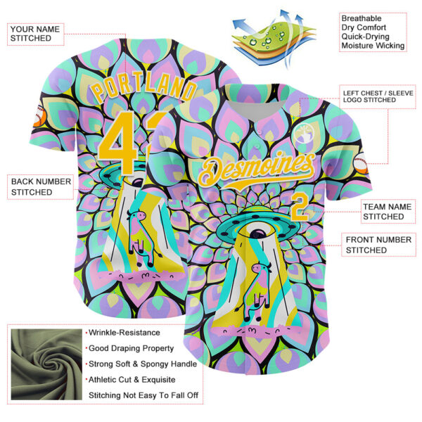 Custom Purple Yellow-White 3D Pattern Design Trippy Magic Mushrooms Alien Authentic Baseball Jersey