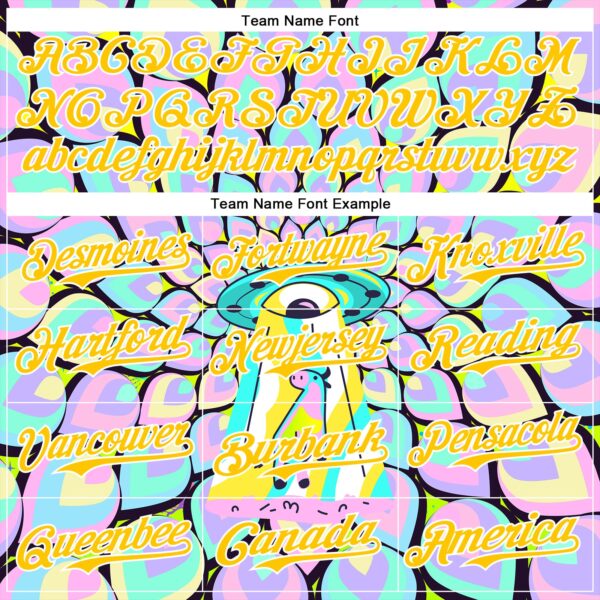 Custom Purple Yellow-White 3D Pattern Design Trippy Magic Mushrooms Alien Authentic Baseball Jersey