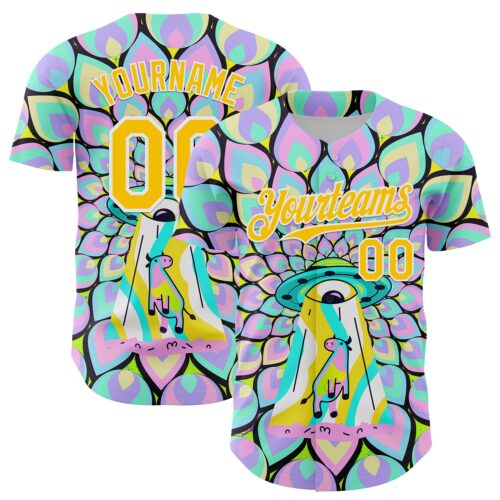 3DPattern7995 Custom Purple Yellow-White 3D Pattern Design Trippy Magic Mushrooms Alien Authentic Baseball Jersey