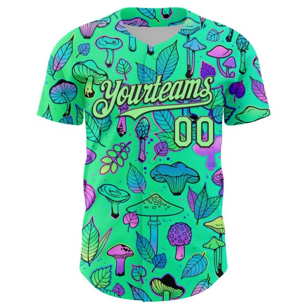 Custom Green Pea Green-Black 3D Pattern Design Trippy Magic Mushrooms Plant Authentic Baseball Jersey