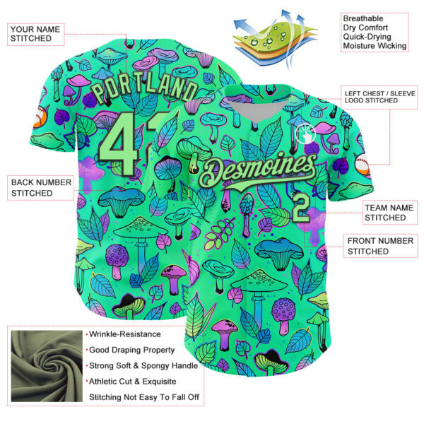 Custom Green Pea Green-Black 3D Pattern Design Trippy Magic Mushrooms Plant Authentic Baseball Jersey