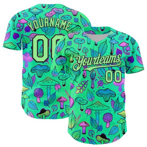 3DPattern7997 Custom Green Pea Green-Black 3D Pattern Design Trippy Magic Mushrooms Plant Authentic Baseball Jersey