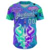 Custom Blue Ice Blue-Purple 3D Pattern Design Trippy Magic Mushrooms Demon Skull Authentic Baseball Jersey