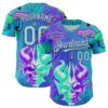 Custom Blue Ice Blue-Purple 3D Pattern Design Trippy Magic Mushrooms Demon Skull Authentic Baseball Jersey