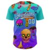 Custom Blue Ice Blue-Purple 3D Pattern Design Trippy Magic Mushrooms Skull Authentic Baseball Jersey