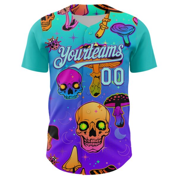 Custom Blue Ice Blue-Purple 3D Pattern Design Trippy Magic Mushrooms Skull Authentic Baseball Jersey