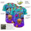 Custom Blue Ice Blue-Purple 3D Pattern Design Trippy Magic Mushrooms Skull Authentic Baseball Jersey
