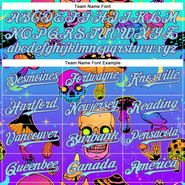 Custom Blue Ice Blue-Purple 3D Pattern Design Trippy Magic Mushrooms Skull Authentic Baseball Jersey