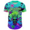 Custom Blue Pea Green-Black 3D Pattern Design Trippy Magic Mushrooms Skull Authentic Baseball Jersey