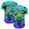 Custom Blue Pea Green-Black 3D Pattern Design Trippy Magic Mushrooms Skull Authentic Baseball Jersey