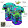 Custom Blue Pea Green-Black 3D Pattern Design Trippy Magic Mushrooms Skull Authentic Baseball Jersey