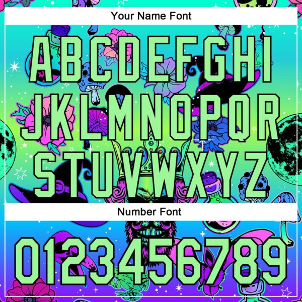 Custom Blue Pea Green-Black 3D Pattern Design Trippy Magic Mushrooms Skull Authentic Baseball Jersey