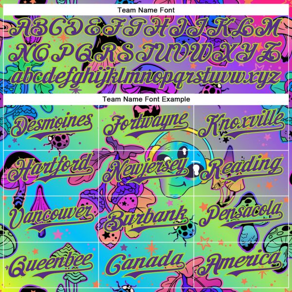 Custom Purple Neon Green 3D Pattern Design Trippy Magic Mushrooms Alien Authentic Baseball Jersey