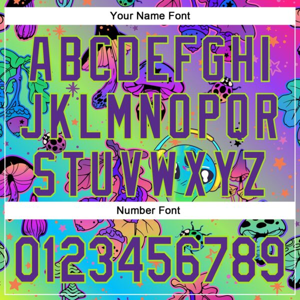 Custom Purple Neon Green 3D Pattern Design Trippy Magic Mushrooms Alien Authentic Baseball Jersey