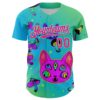 Custom Green Hot Pink-Ice Blue 3D Pattern Design Trippy Magic Mushrooms Cats Authentic Baseball Jersey
