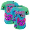 Custom Green Hot Pink-Ice Blue 3D Pattern Design Trippy Magic Mushrooms Cats Authentic Baseball Jersey