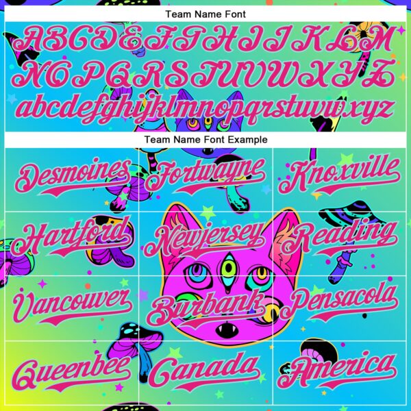 Custom Green Hot Pink-Ice Blue 3D Pattern Design Trippy Magic Mushrooms Cats Authentic Baseball Jersey