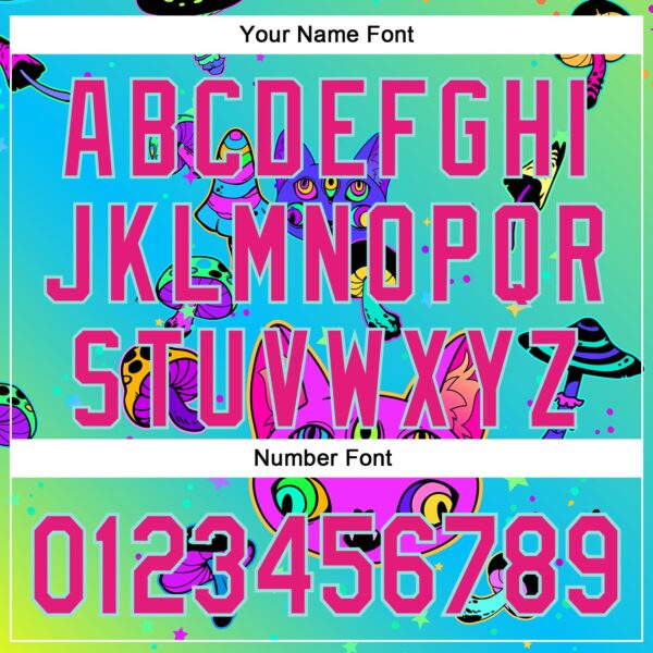 Custom Green Hot Pink-Ice Blue 3D Pattern Design Trippy Magic Mushrooms Cats Authentic Baseball Jersey