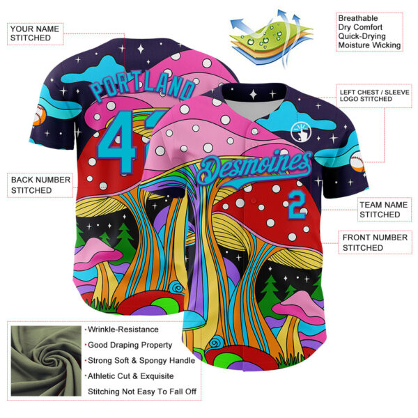 Custom Navy Lakes Blue-Purple 3D Pattern Design Trippy Psychedelic Magic Mushrooms Authentic Baseball Jersey