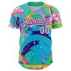 Custom Navy Light Pink-Purple 3D Pattern Design Trippy Psychedelic Magic Mushrooms Authentic Baseball Jersey