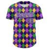 Custom Purple White 3D Pattern Design Mardi Gras Shrove Tuesday Authentic Baseball Jersey