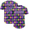 Custom Purple White 3D Pattern Design Mardi Gras Shrove Tuesday Authentic Baseball Jersey