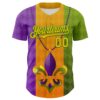 Custom Purple Gold-Grass Green 3D Pattern Design Mardi Gras Shrove Tuesday Authentic Baseball Jersey