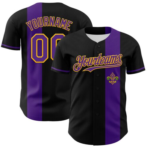 3DPattern8017 Custom Black Purple-Gold 3D Pattern Design Mardi Gras Shrove Tuesday Authentic Baseball Jersey
