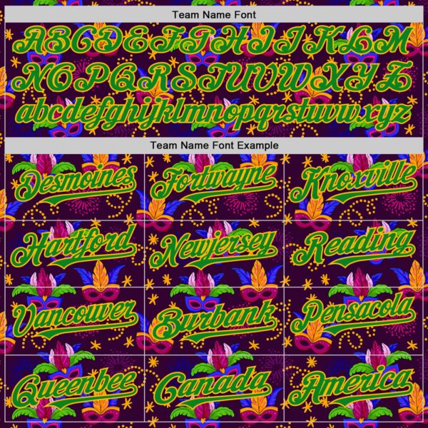 Custom Purple Grass Green-Gold 3D Pattern Design Mardi Gras Shrove Tuesday Authentic Baseball Jersey