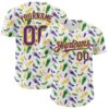 Custom White Purple-Yellow 3D Pattern Design Mardi Gras Shrove Tuesday Authentic Baseball Jersey