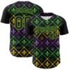 Custom Black Aurora Green 3D Pattern Design Mardi Gras Shrove Tuesday Authentic Baseball Jersey