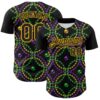 Custom Black Gold 3D Pattern Design Mardi Gras Shrove Tuesday Authentic Baseball Jersey