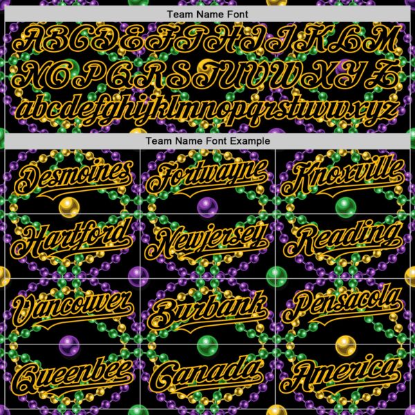 Custom Black Gold 3D Pattern Design Mardi Gras Shrove Tuesday Authentic Baseball Jersey