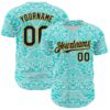 Custom Ice Blue Navy-Gold 3D Pattern Design Burner Costumes Tribal Tattoo Authentic Baseball Jersey