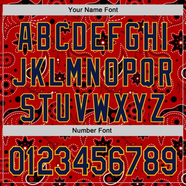Custom Red Navy-Gold 3D Pattern Design Burner Costumes Paisley Bandana Authentic Baseball Jersey