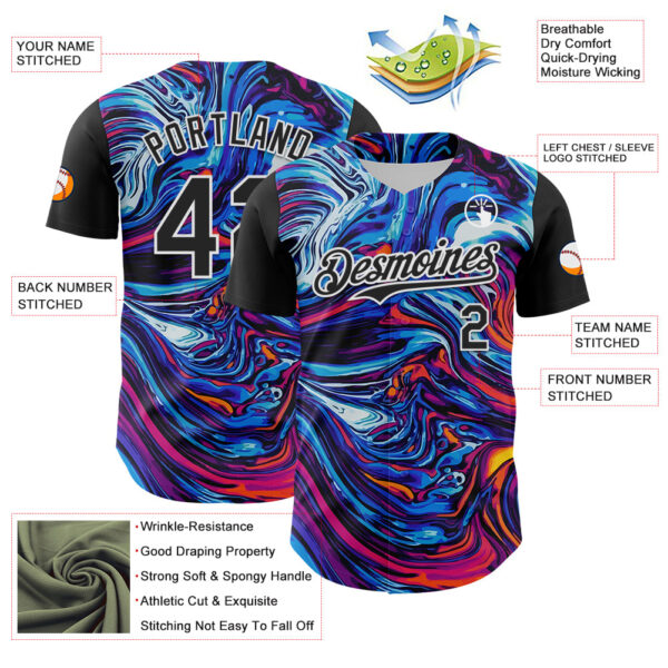 Custom Black White 3D Pattern Design Burner Costumes Lava Authentic Baseball Jersey