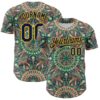 Custom Green Navy-Gold 3D Pattern Design Burner Costumes Psychedelic Authentic Baseball Jersey