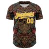 Custom Brown Gold-White 3D Pattern Design Burner Costumes Skull Floral Authentic Baseball Jersey