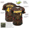 Custom Brown Gold-White 3D Pattern Design Burner Costumes Skull Floral Authentic Baseball Jersey