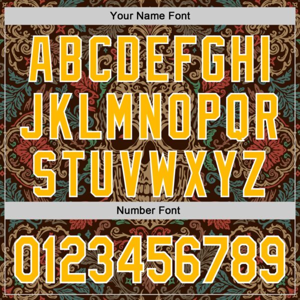 Custom Brown Gold-White 3D Pattern Design Burner Costumes Skull Floral Authentic Baseball Jersey