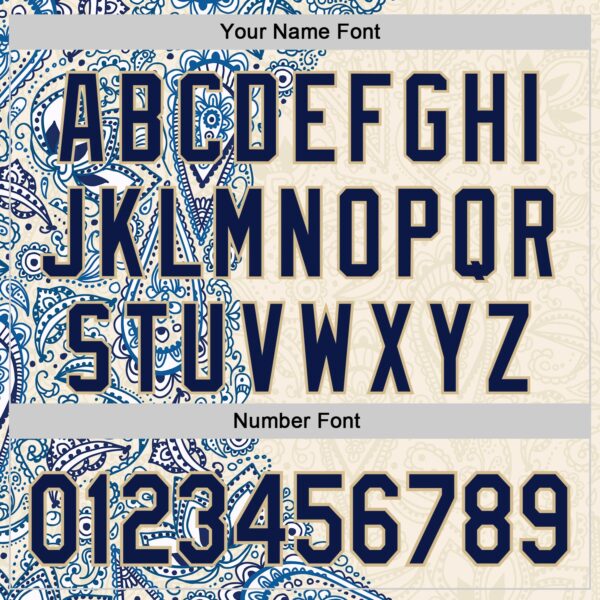 Custom Cream Navy Royal-Vegas Gold 3D Pattern Design Burner Costumes Paisley Authentic Baseball Jersey